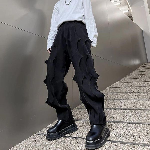 Pantaloni da uomo Primavera ed Estate Abbigliamento da uomo Nero Multi-livello increspato Pantaloni casual di design Haren High Street Pantalones neri