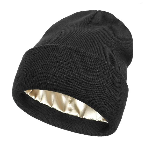 Berets Moda Mulheres Bonnet Skullies Inverno Caps para Silk Cetim Forrado Gorros Chunky Homens Quentes Masculino Feminino Balaclava Chapéus