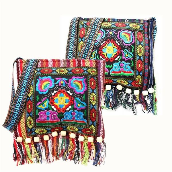 Hmong bolsa de armazenamento étnica vintage, bolsa de ombro bordada com borlas, boho hippie, bolsa mensageiro, organizador de armazenamento pendurável, 264y