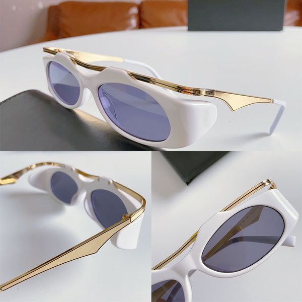 Luxuriöse Sonnenbrille mit Metallrahmen, Bügel mit Acetatrahmen und dreieckigen Grafiken und Buchstaben, geeignet für die Gesichtsform UV400 SLM135, elegante Damen-Sonnenbrücke