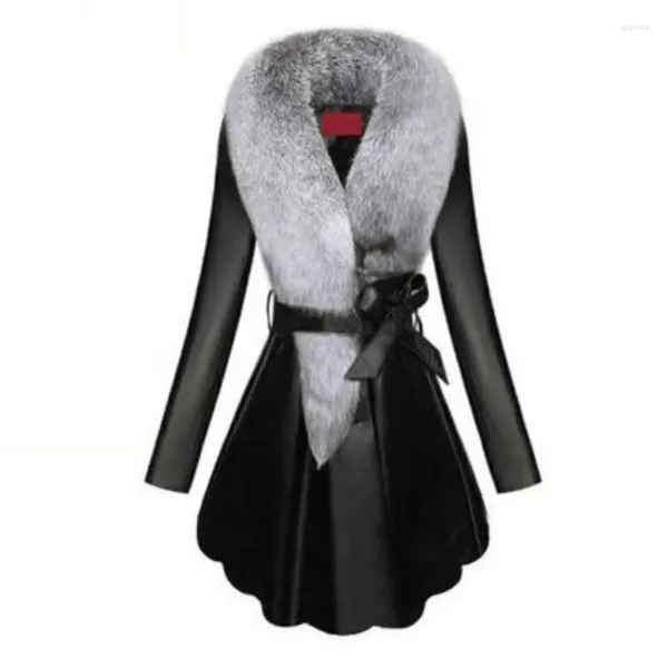 Frauen Leder Mode Faux Pelzmantel Frauen Winter Weibliche Schaffell Mäntel Reine Farbe Kragen Snap Verschluss S2023 E95