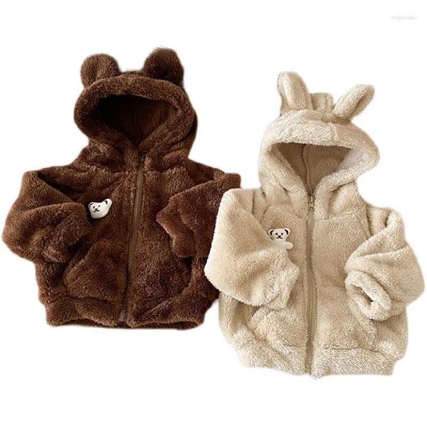 Down 2024 Kış Bebek 0-3 yıl doğumlu erkek kız kuzu yün sıcak ceket cep kadife hırsız çocuk kıyafetleri