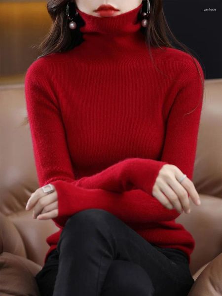 Kadın Sweaters 2023 Moda Merino Yün Üstleri Kadın Giyim Jumper Örgü Sweater Kaplumbağı Boyun Tam Kollu Küleyler Sonbahar Kafası Örgü