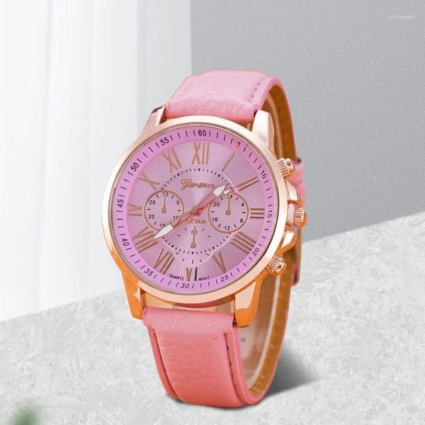 Armbanduhren Doppelschichtige rosa Mode wörtliche einfache Gürteluhr Unisex Quarz Licht Luxus für Geschäftsfrauen