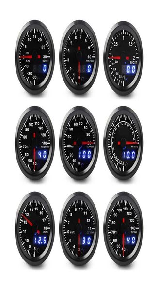2quot 52mm 7 cores LED Dual Display Boost Água Temperatura do óleo Pressão do óleo Voltímetro Relação de combustível do ar EGT Tacômetro Medidor de carro Car6538874