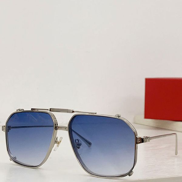 Venda quente Mens designer de luxo marca Santos marca óculos de sol das mulheres dos homens moldura de prata retangular gradiente azul lentes dobráveis UV400 óculos de sol CT0353