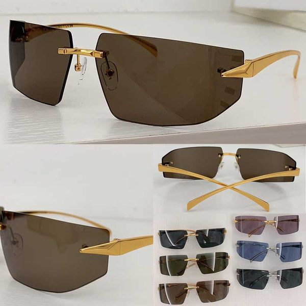 Runway Sonnenbrillen Markendesigner Damen rahmenlose Sonnenbrille mit gebogenen Gläsern und goldenen Metallbeinen UV400 modische und sexy Damenbrille SPR161S Top-Qualität