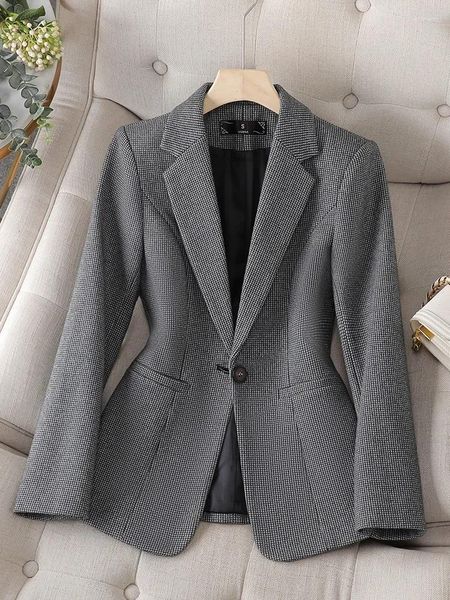 Abiti da donna Blazer scozzese vintage Donna 2024 Elegante manica lunga Bottone singolo Giacche da ufficio Chic Casual Y2k Cappotti Abbigliamento