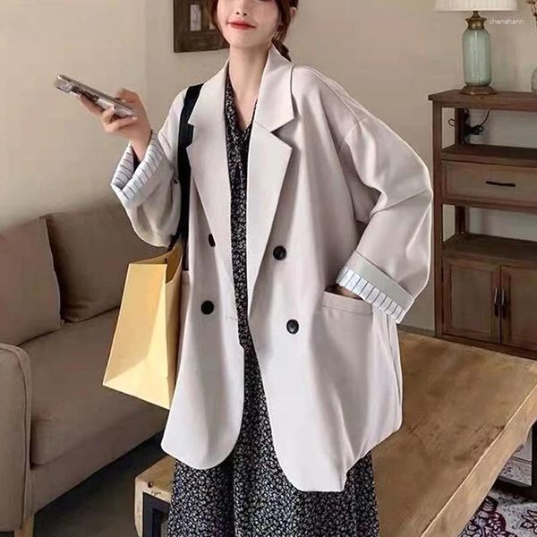 Ternos femininos moda 2024 roupas de negócios casual solto blazers cor sólida temperamento bolsos botão primavera verão fino d83