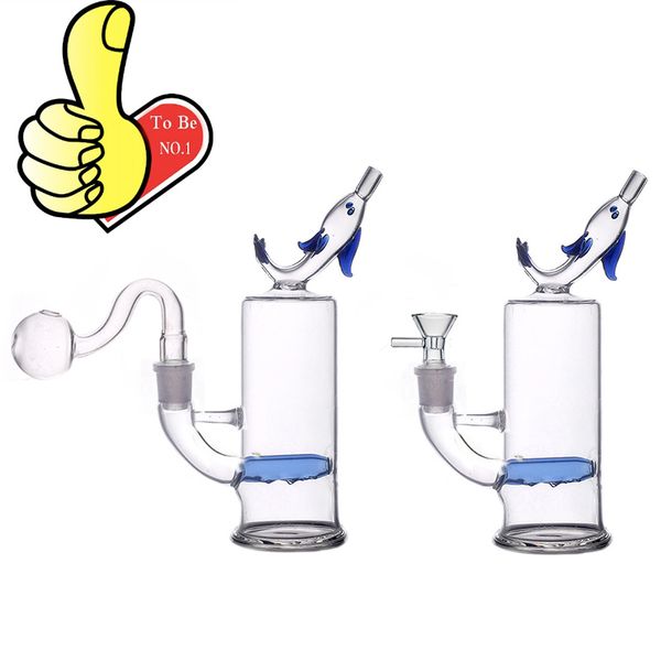 Großhandel Günstige Delphin Shisha bunte Glas Tabak Bong Protable Mini Wasser Dab Rig Bongs Rohr mit 14mm männlichen Rauchzubehör Ölbrenner Schüssel