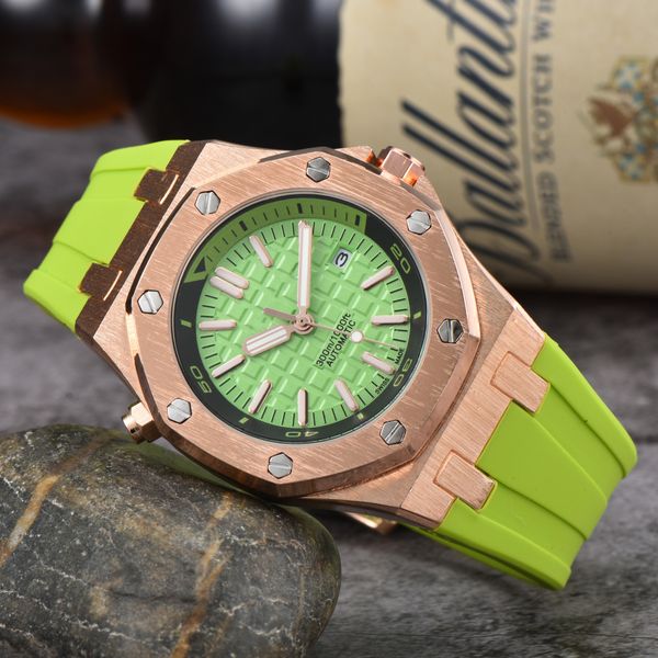 Relógios masculinos de alta qualidade 42MM A e P Quartz Steel Rubber Strap Designer Watch Men