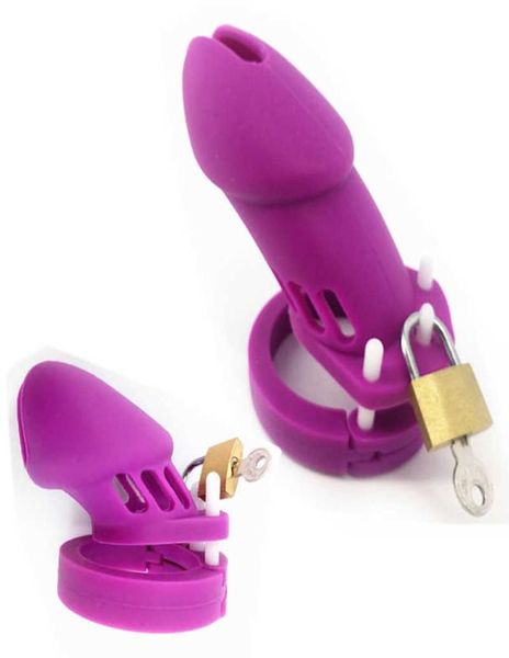 Viola CB6000 CB6000S Dispositivi di castità maschile in silicone Gabbia di castità morbida con 5 anelli per cazzi Gabbia per pene manica per pene per uomo G729 S6798427