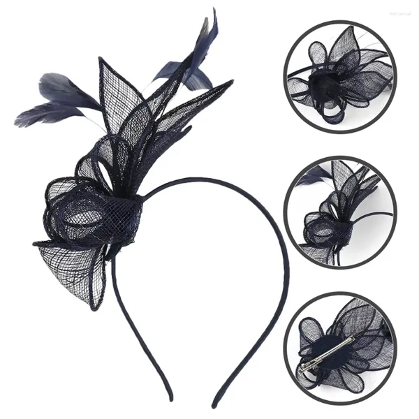 Bandane Cocktail Party Cappello Fascinator Fermaglio per capelli Accessorio Cravatta con fiocco Fascia per capelli in lino Tè artificiale da donna Per