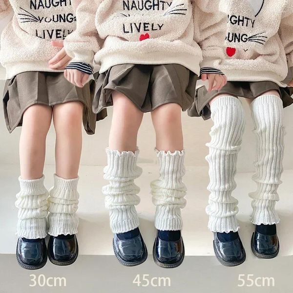 Meias femininas 30cm/45cm/55cm crianças coreano inverno malha lolitas crianças malha pé capa meninas sólido elástico tubo heap