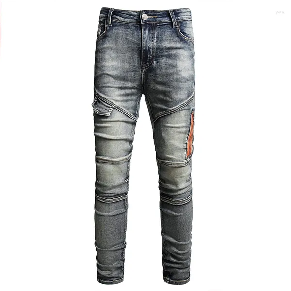 Jeans masculinos 2024 motocicleta pés magros roupas de festa personalidade zíper moda retro calças longas
