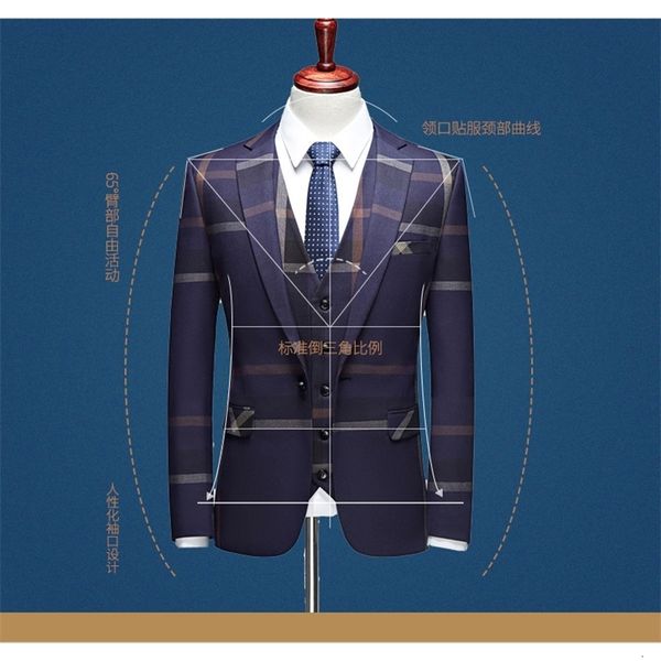 Ternos masculinos blazers 3 peças conjunto casaco colete calças 2023 moda casual boutique negócios xadrez fino vestido formal jaqueta colete u231211