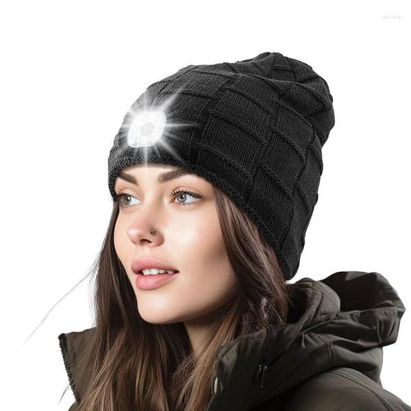 Berretti Lampada frontale luminosa a LED Cappello invernale caldo berretto lavorato a maglia Notte Sport all'aria aperta Escursionismo Pesca Faro luminoso Moda senza tesa