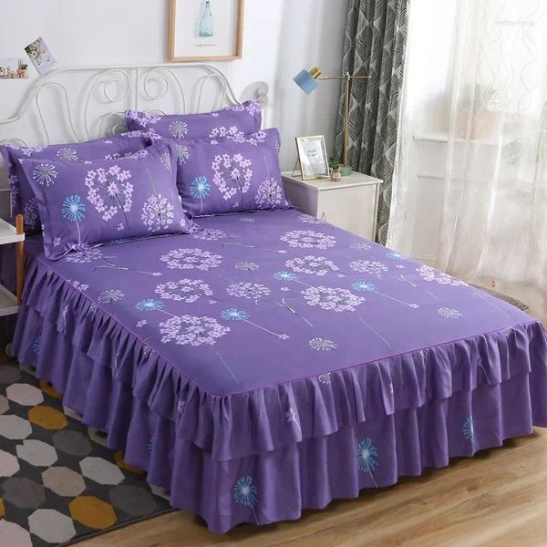 Saia de cama rendas saias conjunto cama colcha elástico equipado colchão capa lençol casal colcha única folha algodão fronha