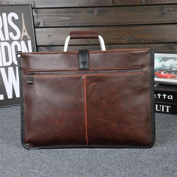 Simple Design Leather Men Brethercase com Metal Handle Business Men Document Bag Classic Office Mens Bolsa Handbag1225i