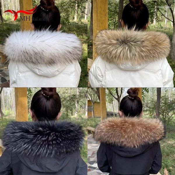 Lenços femininos naturais gola de pele de guaxinim pescoço manter quente cachecol vermelho casaco de inverno luxo decorar moda designer cachecóis feminino