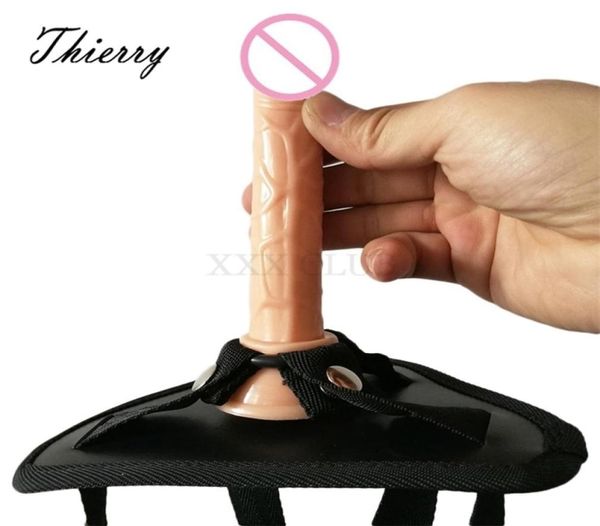 Thierry 2 peças cinta lésbica em mini calcinha vibrador cinta arnês flexível dong pênis realista brinquedos sexuais para mulheres produtos 2110184786884
