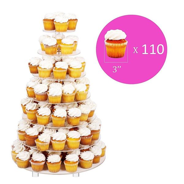 Grande 7-tier acrílico redondo bolo de casamento suporte-cupcake carrinho torre-sobremesa suporte-pastelaria servindo prato-suporte de exibição de alimentos para larg238d