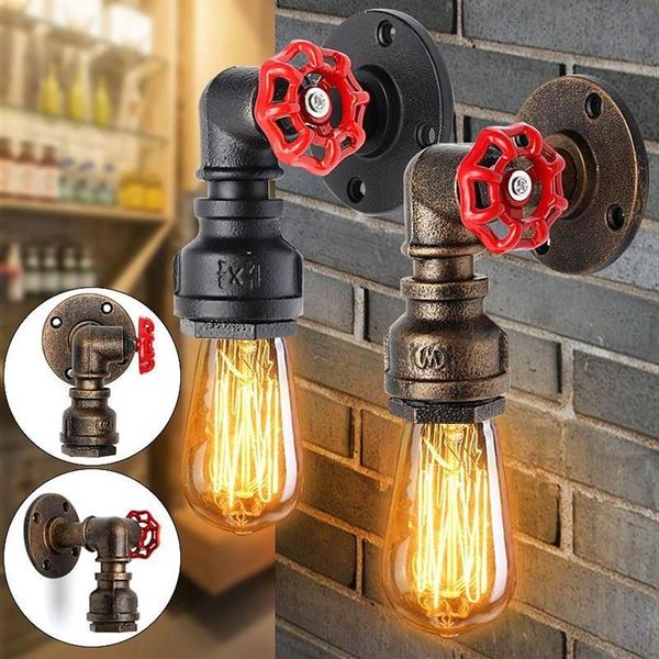 Lâmpadas de parede E27 Vintage Tubulação de Água Lâmpada Torneira Forma Steam Punk Loft Industrial Ferrugem Retro Home Bar Decoração Iluminação Fixture227H