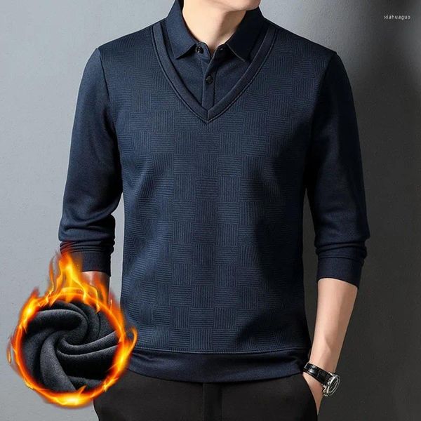Herenpolo's Modemerk poloshirt voor heren met lange mouwen Warme herfst- en winterkleding Koreaanse stijl 2024 Fleece tops