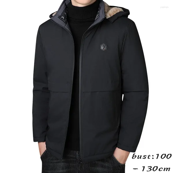 Мужские куртки Высококачественная зимняя куртка с капюшоном и пальто для мужчин на молнии с плюшевой подкладкой большого размера 2023 Повседневная верхняя одежда - черный, серый