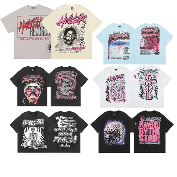 T-shirt in cotone Hellstar Moda Nero Uomo Donna Abiti firmati Cartoon Graphic Punk Rock Top Summer High Street Streetwear