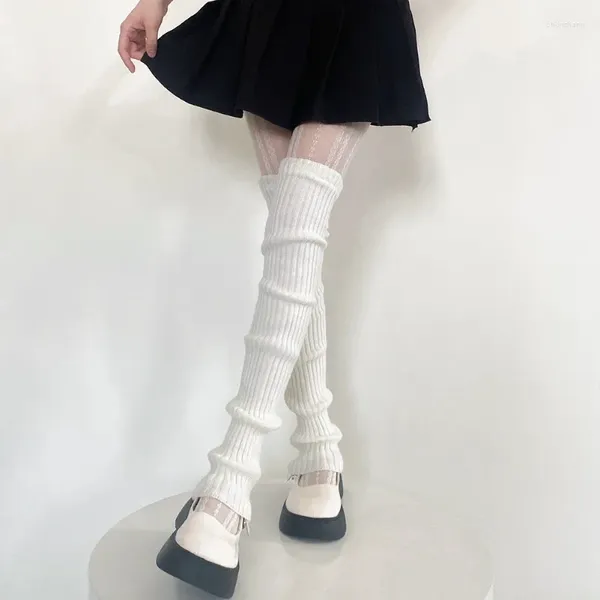 Frauen Socken japanische JK weiß gestrickte Beinabdeckung über Knie Flor Pads warm Y2k Wind Damen Herbst und Winter