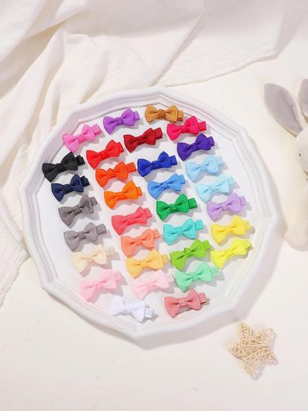 Accessori per capelli 32 pz/lotto Macarone Bow Clip di Colore Della Caramella Per Le Neonate Nastro Solido Barrettes Bambini Sicuro Mini Forcelle Copricapi