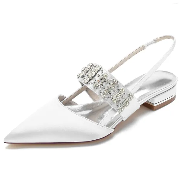 Sandalen mit flachem Absatz, spitze Mode-Joker-Strasssteine mit Hochzeitsschuhen für Braut und Brautjungfer