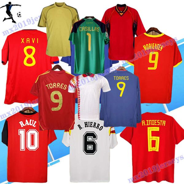 Clássico 2010 Goleiro Spains Retro Soccer Jersey 96 08 10 12 CASILLAS XAVI LUIS ALONSO PIQUE TORRES Camiseta De Futbol camisas de futebol