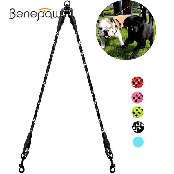 Coleiras para cães Trelas Benepaw Acoplador de trela duplo durável reflexivo forte trela dupla para animais de estimação chumbo 360 ° sem emaranhado para cães pequenos, médios e grandes 231212