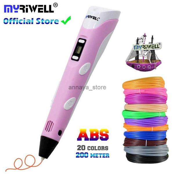 Brinquedos de inteligência Myriwell 3D Pen DIY 3D Printer Pen Drawing Pens 3D Printing Melhor para crianças com ABS Filament 1.75mm Natal Aniversário Gift1L23116