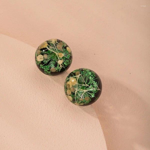 Orecchini a bottone moda coreana resina di fiori secchi naturali rotondi per le donne regalo di gioielli eleganti creativi fatti a mano femminili