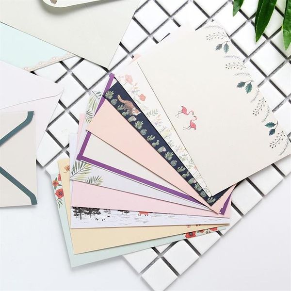 Envoltório de presente 6 pcs A5 carta escrita papel 3 pcs envelope de papel conjunto linda flor linha página estilo literário papelaria269l