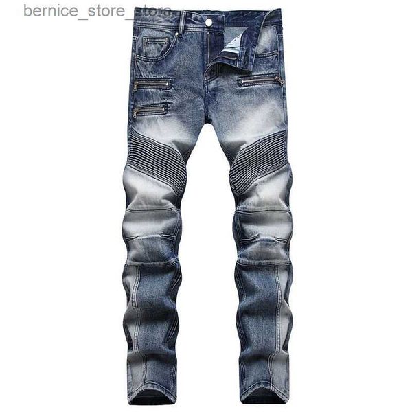 Männer Jeans Herbst Winter Neue Retro Männer Tun Alte Patchwork Jeans Persönlichkeit Falten Slim-Fit Hosen Hip Hop Kleidung Q231212