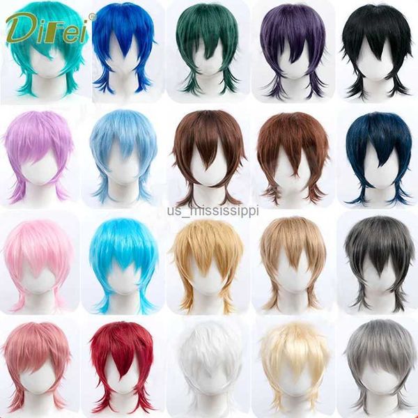 Perucas sintéticas Difei sintético preto vermelho rosa curto cabelo reto para festa de menino resistente ao calor cabelo falso tainha peixe cabeça tipo homens cosplay perucasl240124