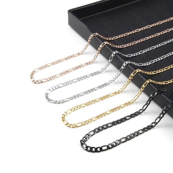 Correntes de aço inoxidável Base Curb Cuban Link Chain Colar para Mulheres Homens Figaro Rosa Ouro Prata Sólida Metal Jóias Presentes Fashion249f