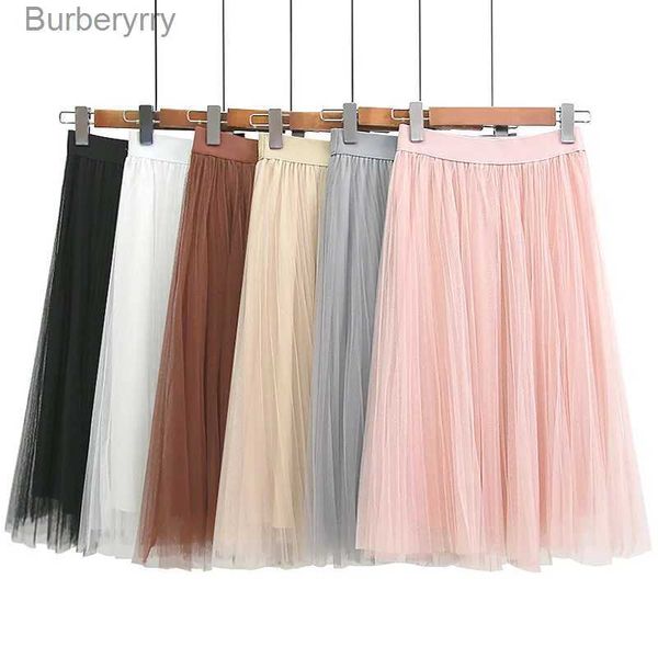 Юбки 3-слойные тюлевые юбки женские черные, серые, белые тюлевые юбки для взрослых эластичная плиссированная юбка-миди с высокой талиейL231212