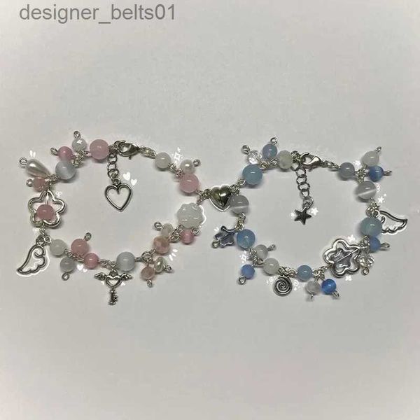 Braccialetti con ciondoli Fiore rosa con perline blu cuore capannone stella ala ciondolo simpatico braccialetto con ciondolo regalo y2kL231214