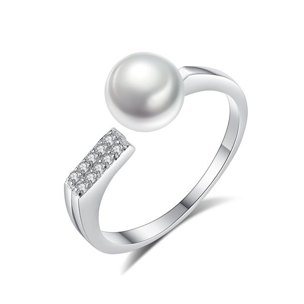 Moda coreana Zircone Perla S925 Anello aperto in argento Gioielli da donna Placcato in oro 18 carati Anello squisito per le donne Festa di nozze San Valentino Regalo di anniversario di Natale SPC