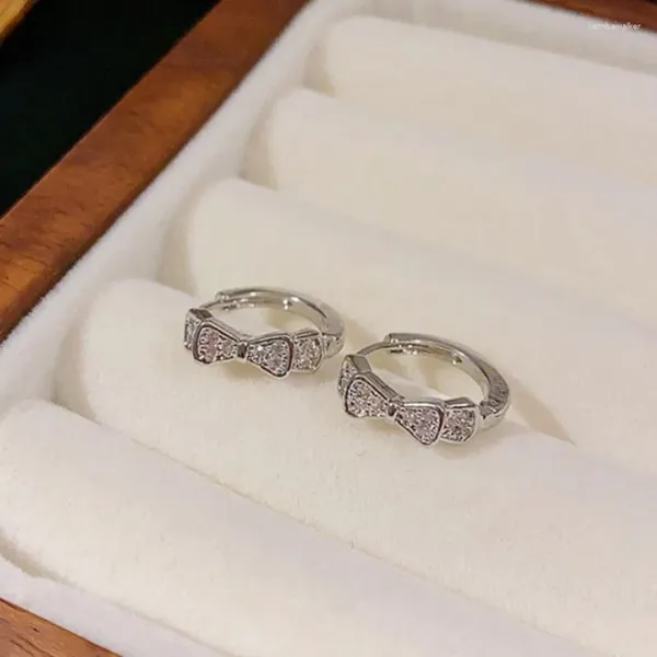 Orecchini a cerchio moda argento colore fiocco intarsiato cristallo zircone gioielli da sposa per donne ragazza delicato semplice regalo di anniversario