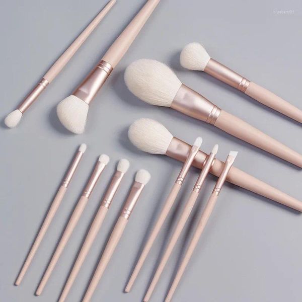 Pennelli per trucco 12 pezzi / set Set di capelli di capra bianchi Contorno in polvere Pennello per trucco Ombretto morbido Blush Evidenzia strumenti cosmetici per sopracciglia