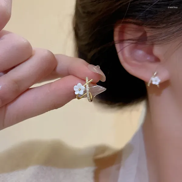 Серьги-гвоздики изысканный маленький белый цветок U-образный крест для женщин сладкий корейский мини
