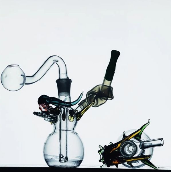 Mini bruciatore a olio in vetro narghilè Bong Tubi per l'acqua matrice in linea perc 10mm giunto Recycler Dab Rig raccogli cenere