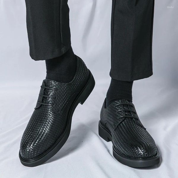 Sapatos de vestido casual negócios couro oxford homens tecido padrão cavalheiro moda escritório clássico