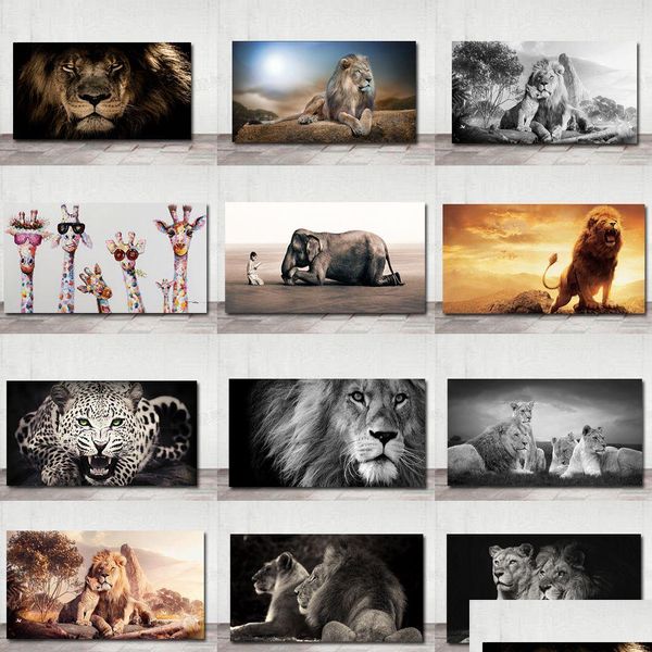 Gemälde Afrikanischer großer Löwe Leopard Tiere Gesicht Leinwand Gemälde Wandkunst Poster und Drucke Löwen Bilder für Wohnzimmer Drop Del Dh5Rg
